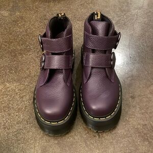 Purple Dr Marten Devon Heart Leather Platform Boots